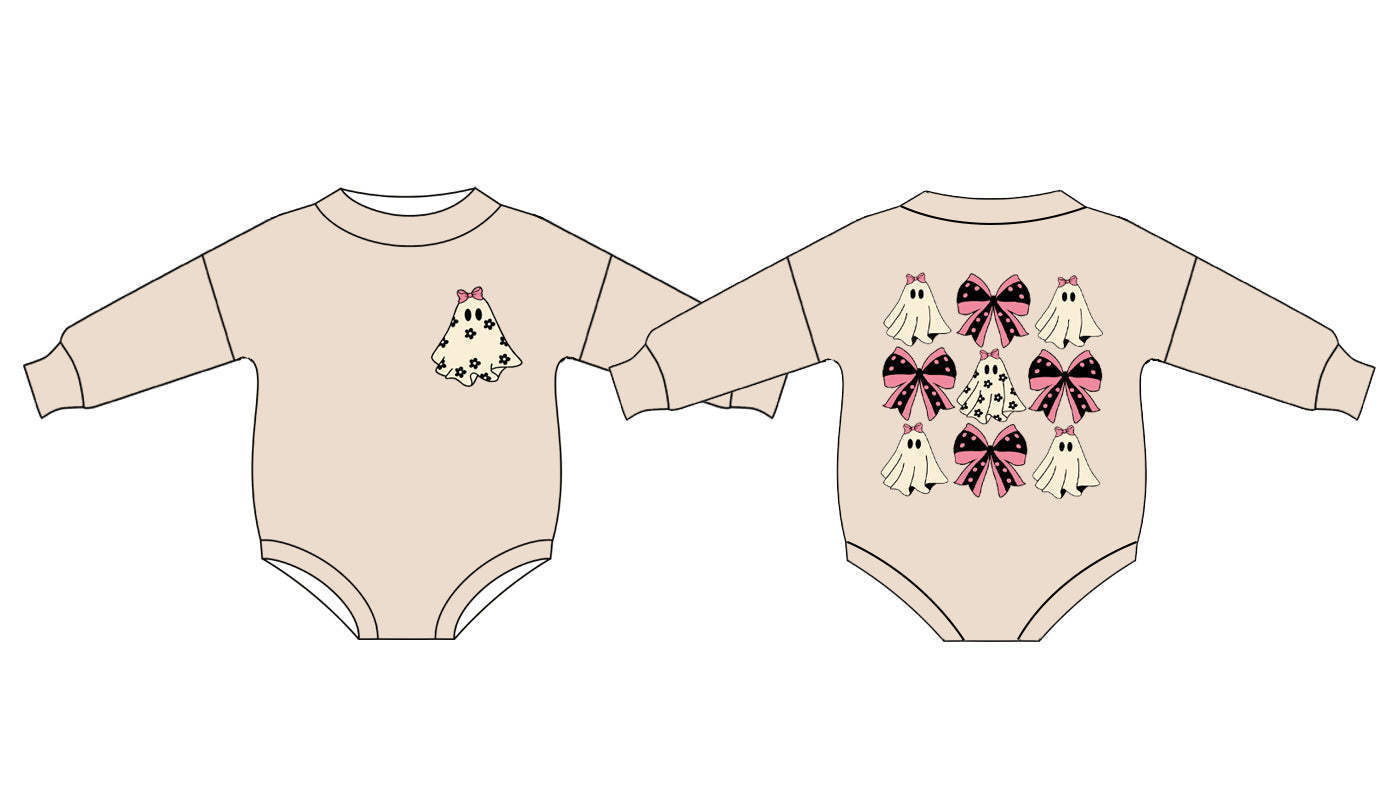 Pre-order Newborn Baby Girl Halloween Ghost Bows Bubble Romper