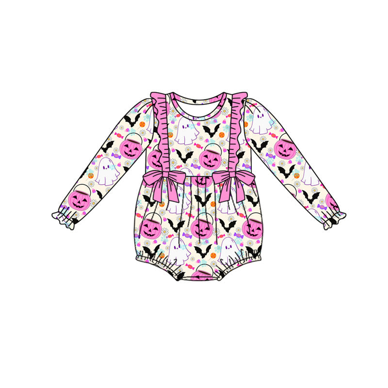 Pre-order Baby Girl Ghost Pumpkin Candy Halloween Bubble Romper