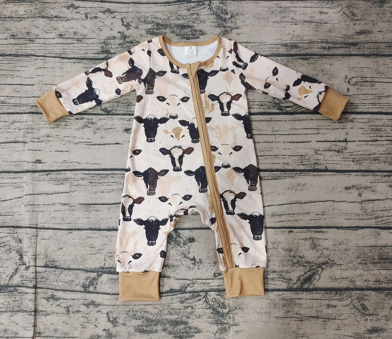 Baby Boy Infant Long Sleeves Western Cow Zipper Romper