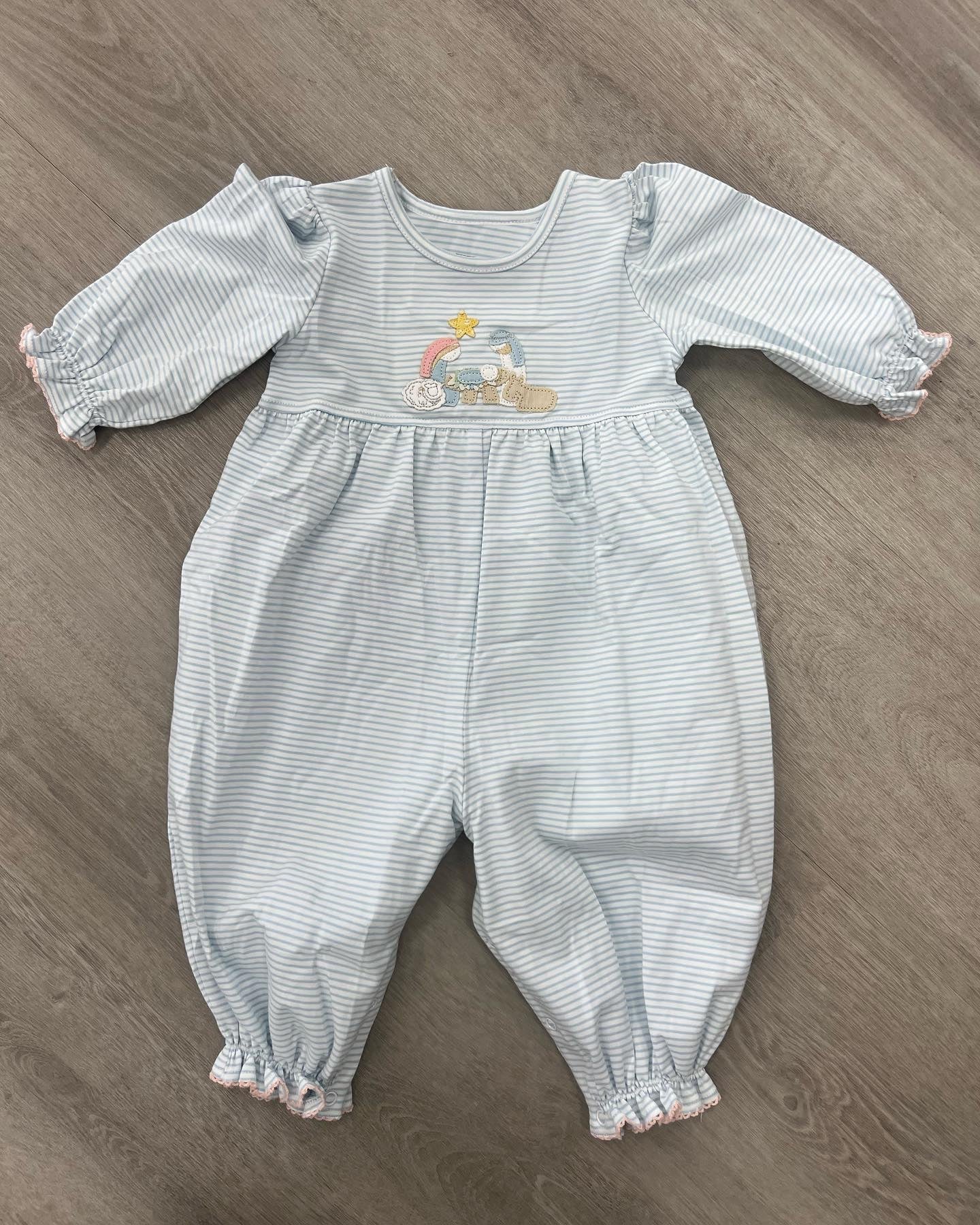 Pre-order Baby Girl Infant Christmas Nativity Stripes Romper