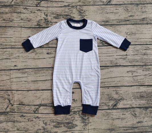 Pre-order Baby Boy Infant Blue Stripes Pocket Romper