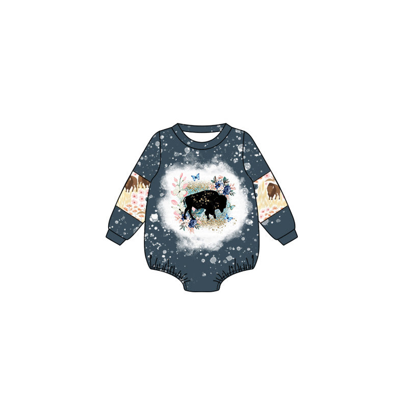 Pre-order Baby Girl Infant Western Cow Butterfly Long Sleeve Romper