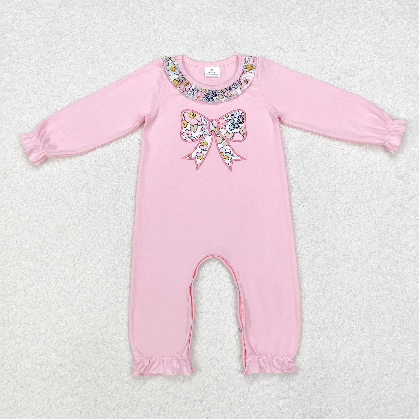 Baby Girl Toddler Embroidery Bows Flower Sibling Sister Pink Romper Clothes Set