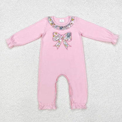 Baby Girl Toddler Embroidery Bows Flower Sibling Sister Pink Romper Clothes Set