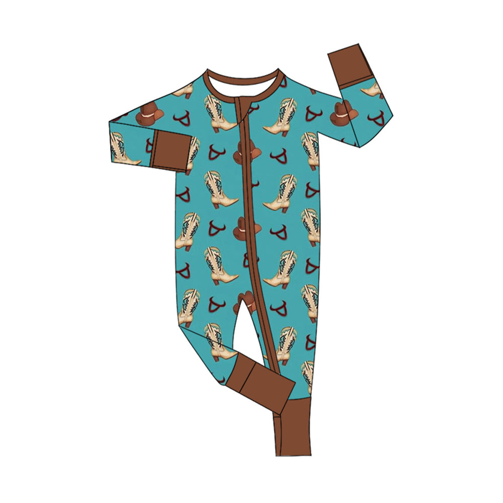Pre-order Baby Boy Infant Long Sleeves Boots Brown Zipper Romper