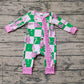 Baby Girl Infant Long Sleeves Pink Green Christmas Zipper Bamboo Romper