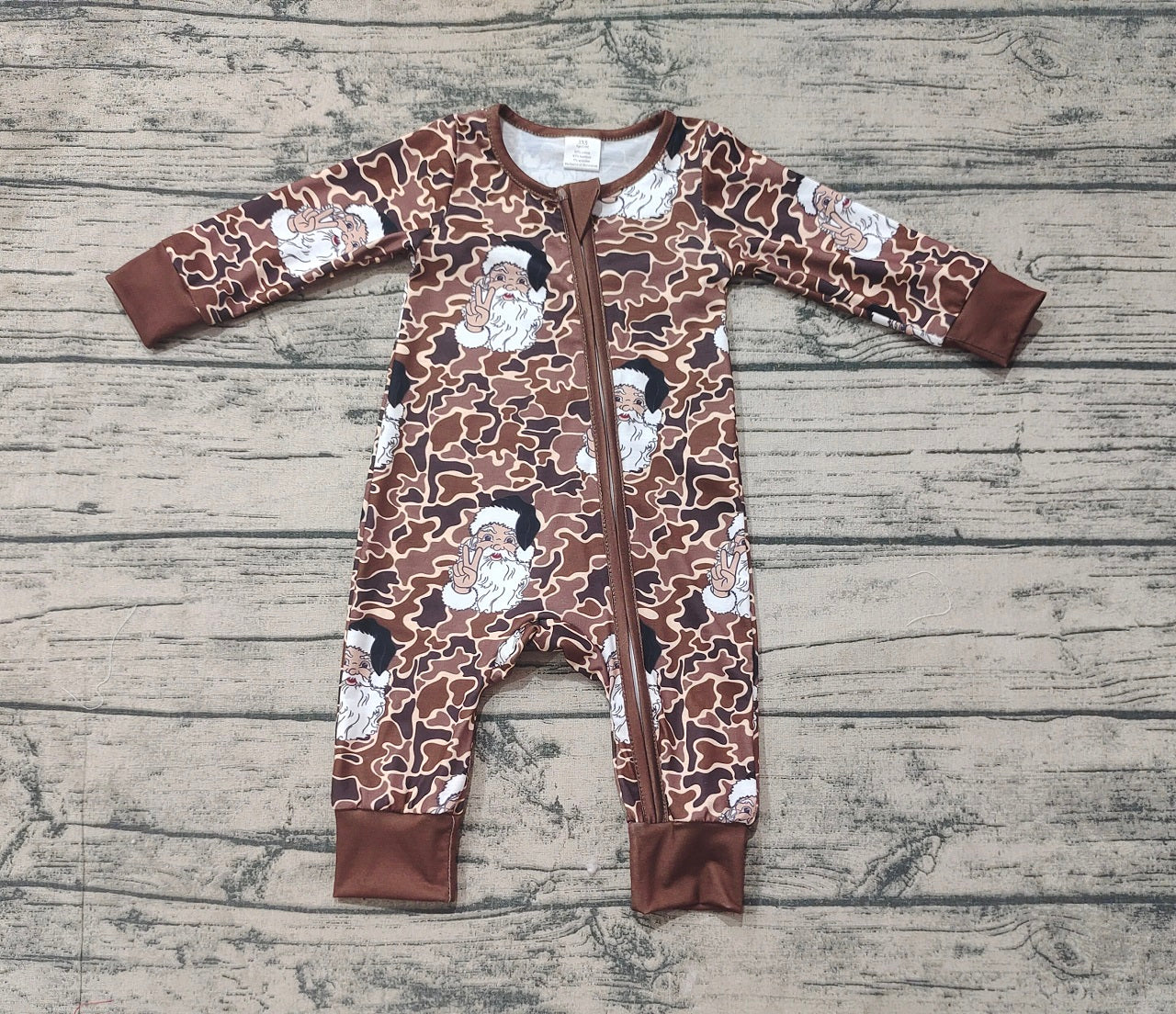 Baby Boy Infant Long Sleeves Christmas Camo Santa Zipper Romper