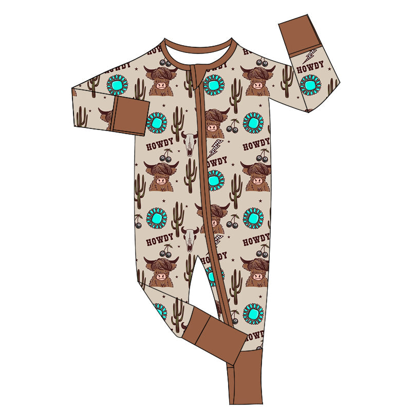 Pre-order Baby Kids Infant Western Howdy Cow Zipper Romper