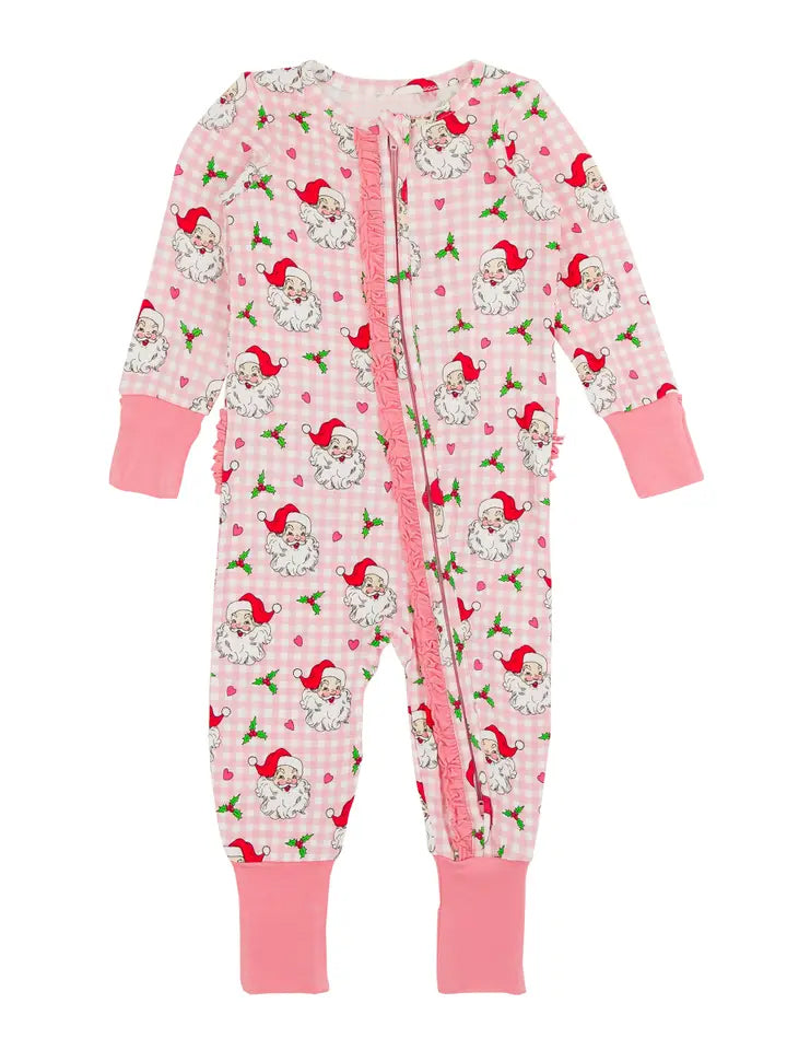 Pre-order Baby Girl Infant Christmas Santa Zipper Pink Romper
