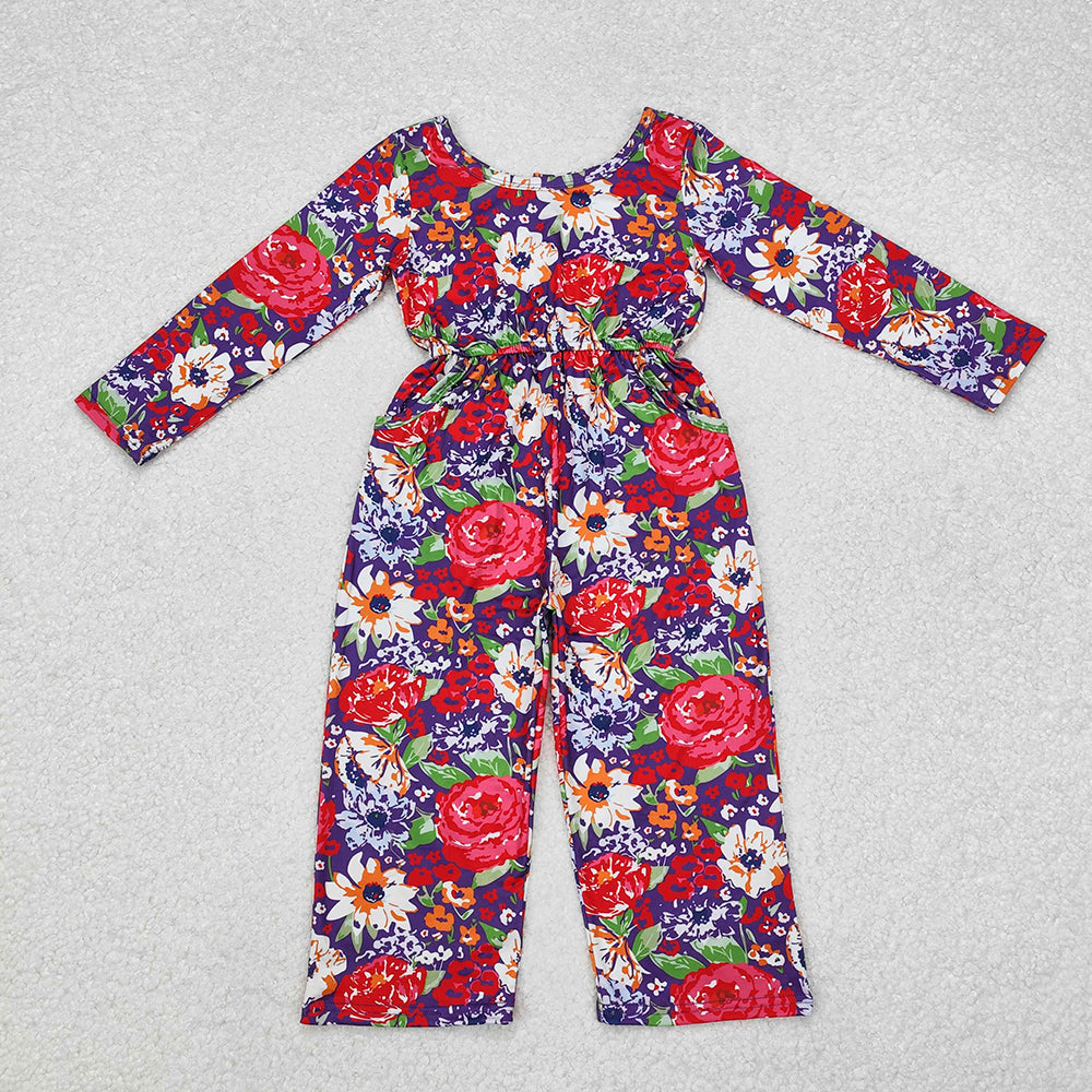 Baby Girl Toddler Long Sleeves Flower Sibling Pocket Jumpsuit