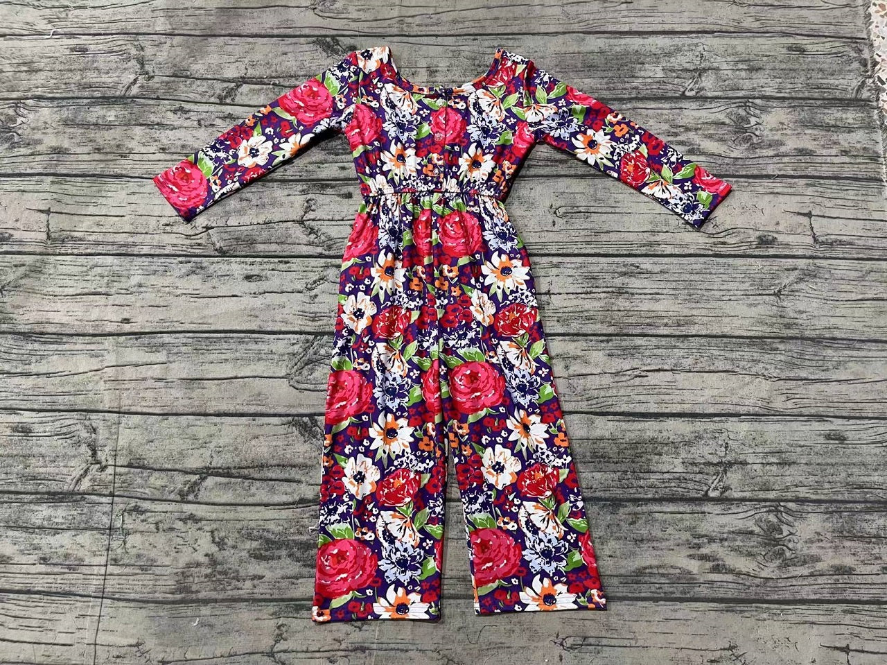 Baby Girl Long Sleeves Flower Pocket Fall Jumpsuit