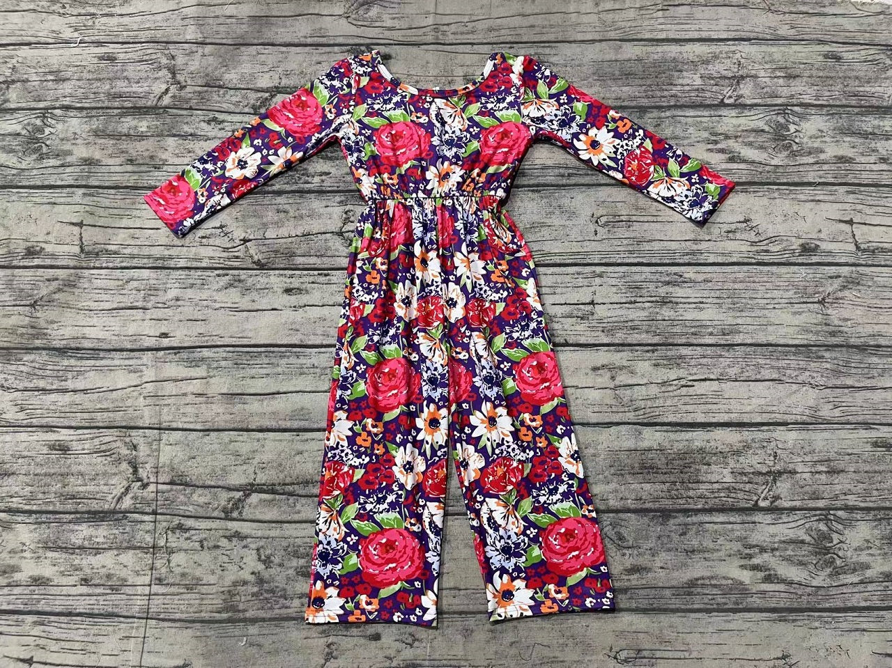 Baby Girl Long Sleeves Flower Pocket Fall Jumpsuit