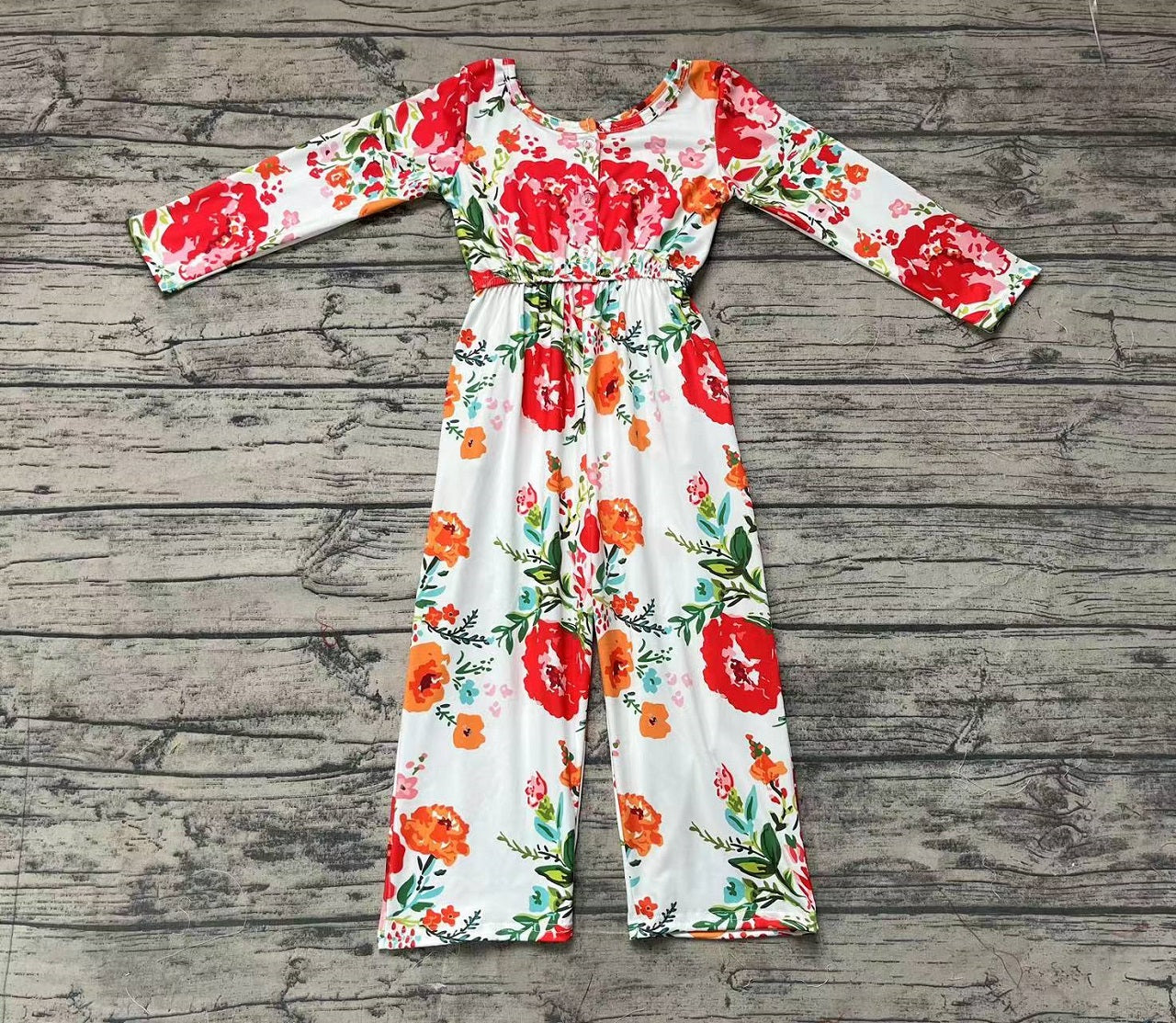 Baby Girl Long Sleeves Flower Fall Pocket Buttons Jumpsuit