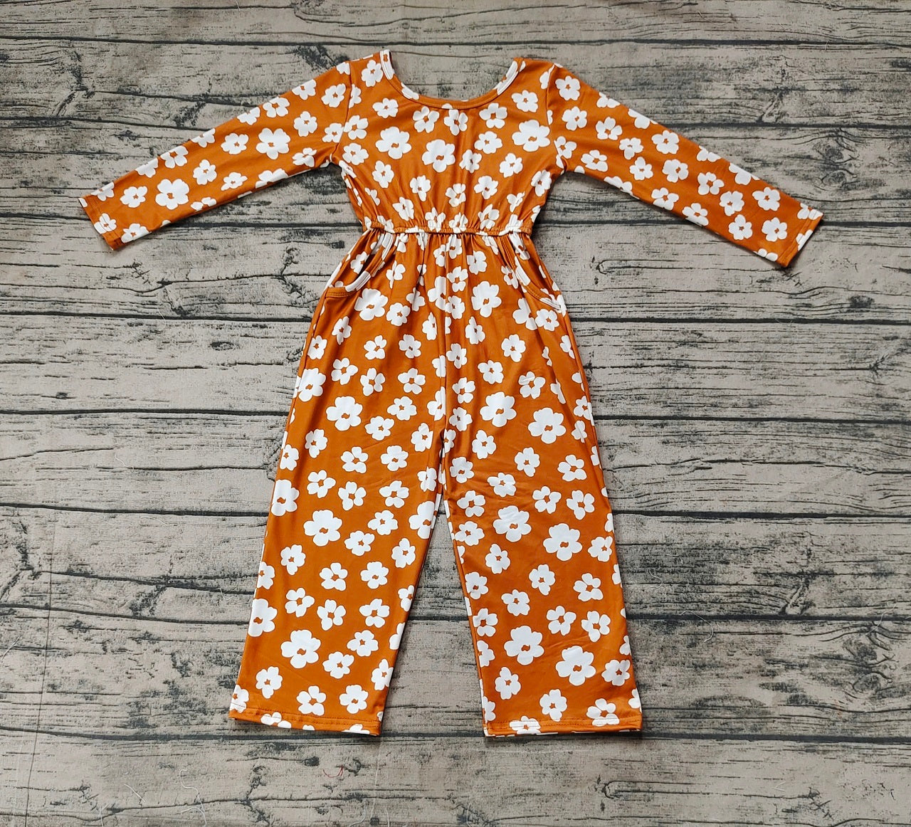 Baby Girl Long Sleeves Pocket Flower Fall Buttons Jumpsuit