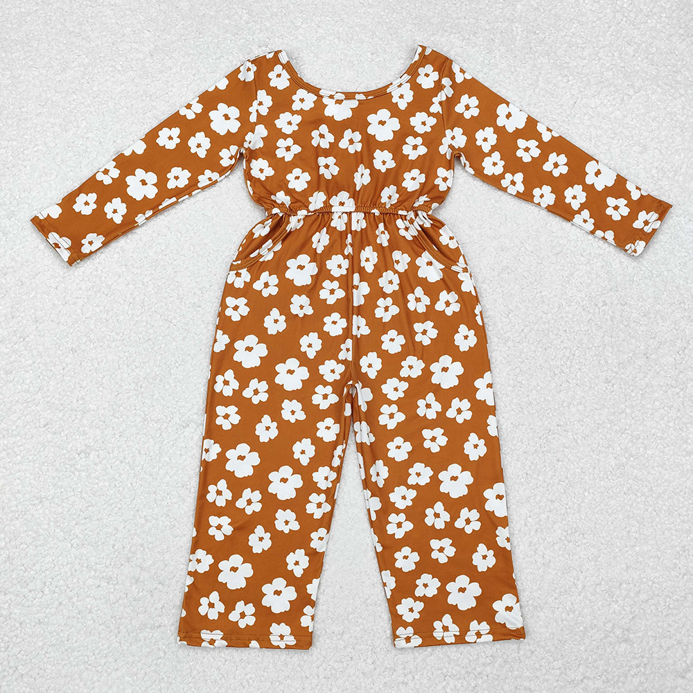 Baby Girl Toddler Long Sleeves Flower Sibling Pocket Jumpsuit