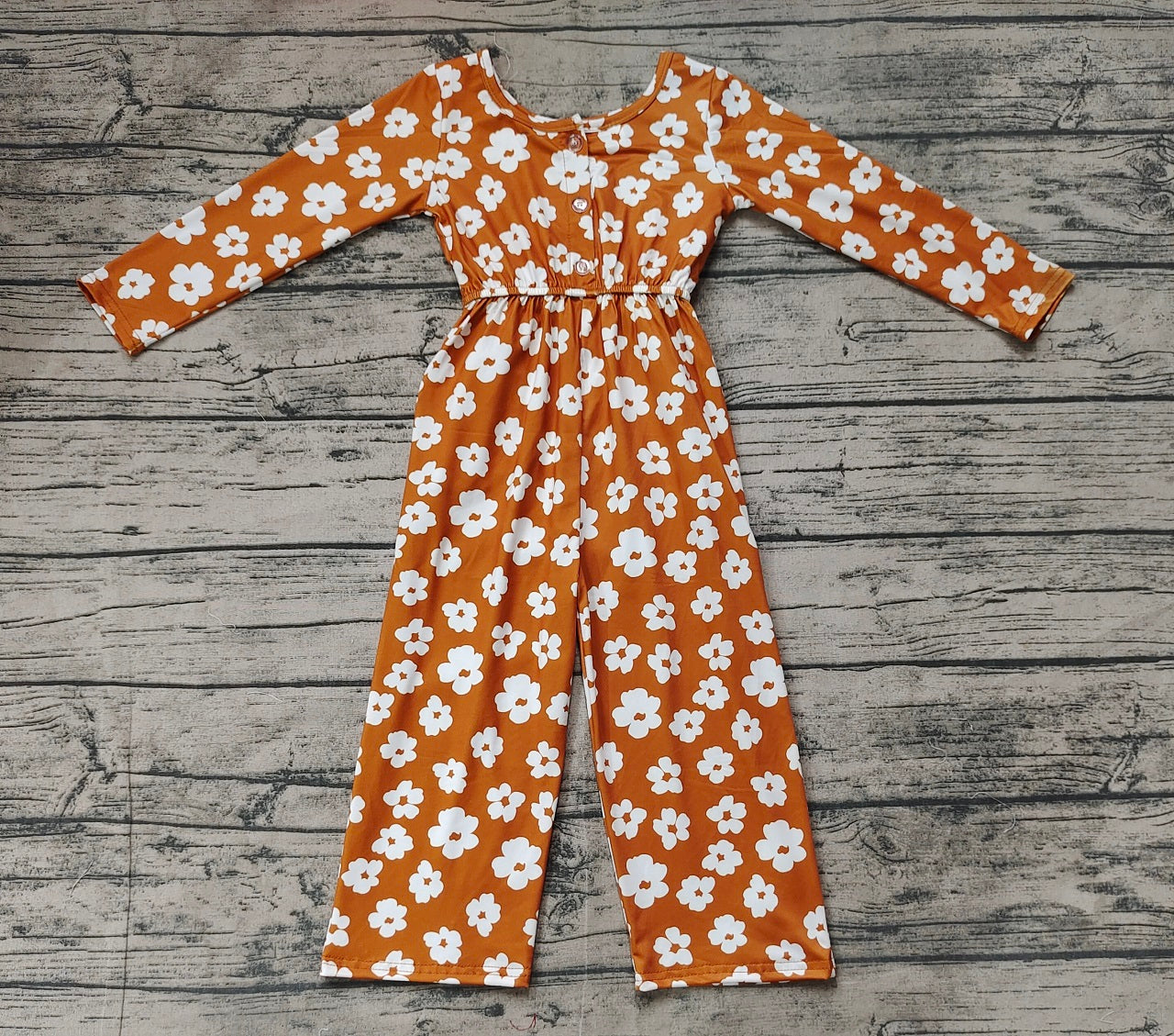 Baby Girl Long Sleeves Pocket Flower Fall Buttons Jumpsuit