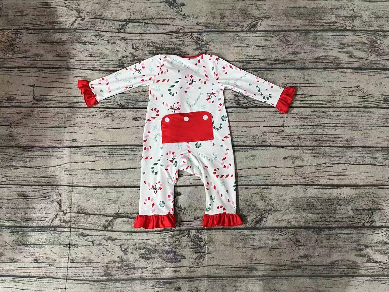 Baby Girl Long Sleeves Christmas Candy Cane Zipper Christmas Romper