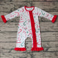 Baby Girl Long Sleeves Christmas Candy Cane Zipper Christmas Romper