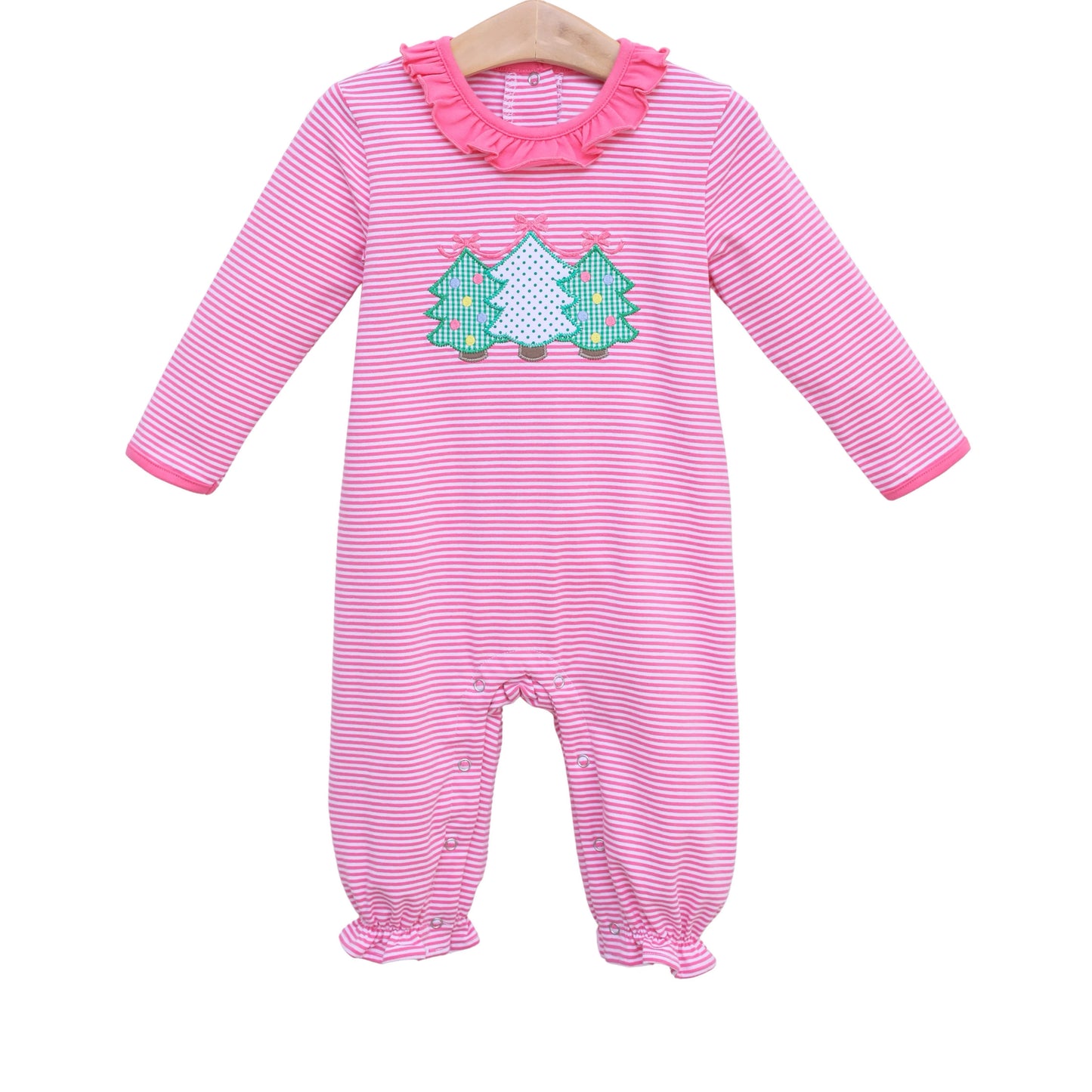 Pre-order Baby Girl Infant Christmas Tree Pink Stripes Romper