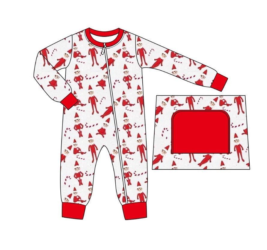 Pre-order Baby Boy Infant Christmas Long Sleeves Zipper Red Romper