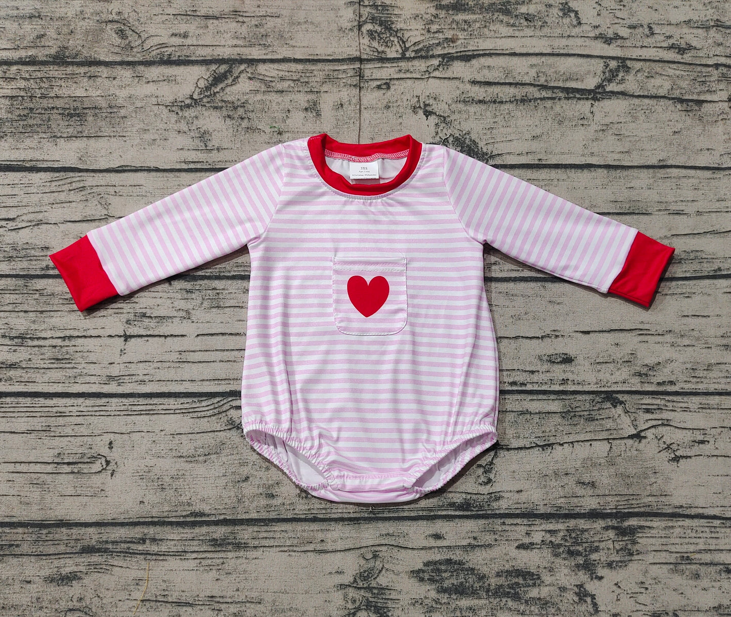 Baby Girl Infant Pink Stripes Heart Pocket Bubble Romper