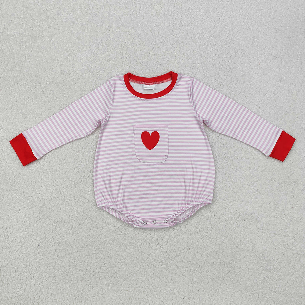 Baby Girl Long Sleeves Stripes Valentines Hearts Pockets Sibling Romper Dress