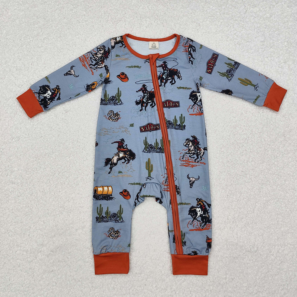 Baby Boy Long Sleeves Western Rodeo Sibling Bamboo Romper Pajamas Clothes Set