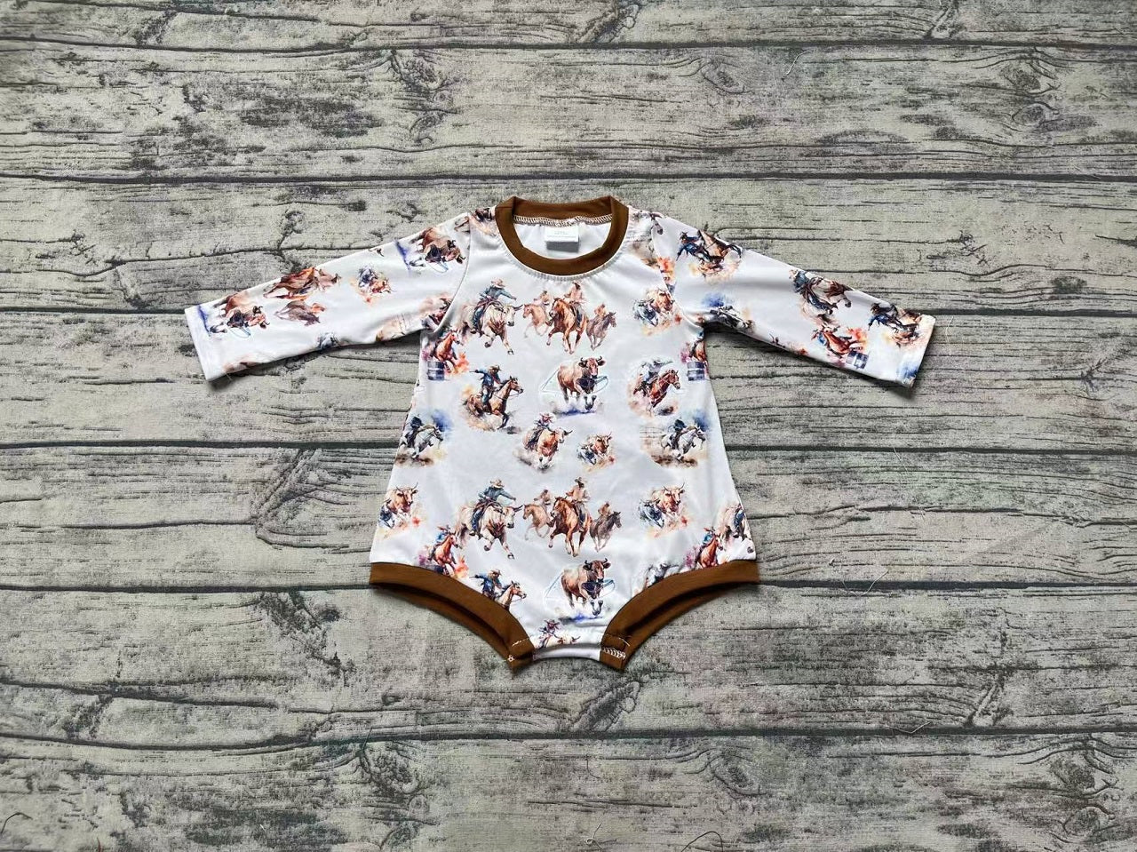 Baby Boy Infant Long Sleeves Western Horse Rodeo Bubble Romper