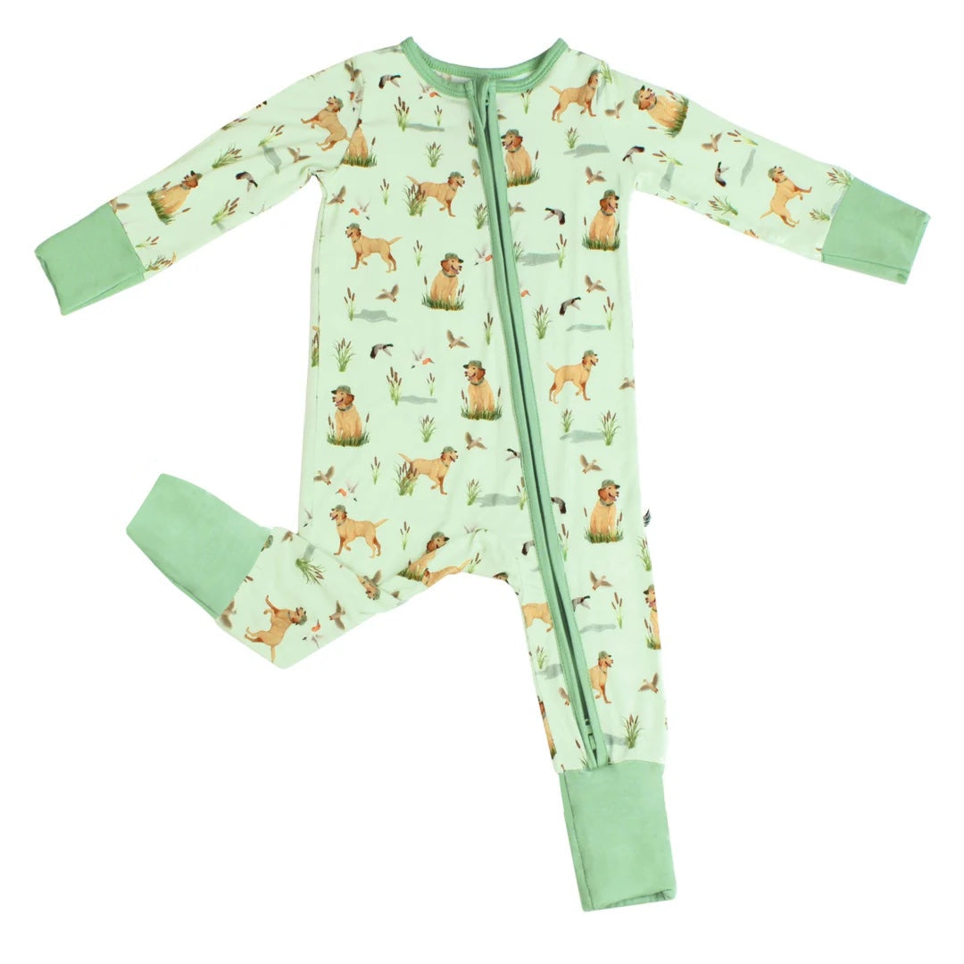 Pre-order Baby Boy Hunting Dogs Ducks Zipper Green Romper