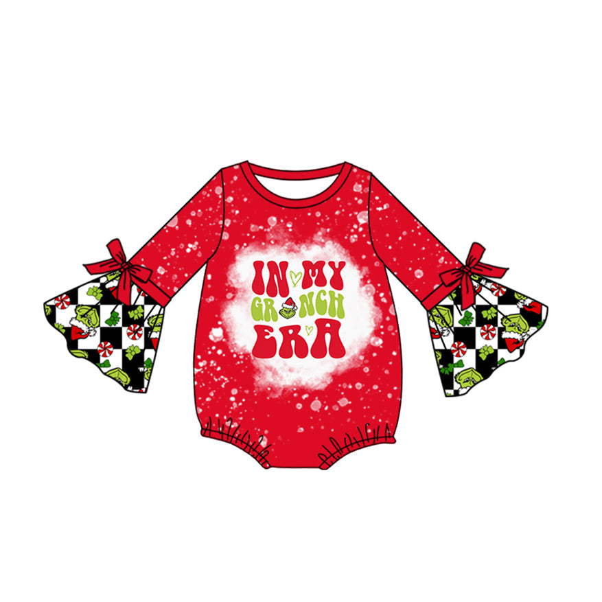 Pre-order Baby Girl Infant Long Sleeves Christmas Red Bubble Romper