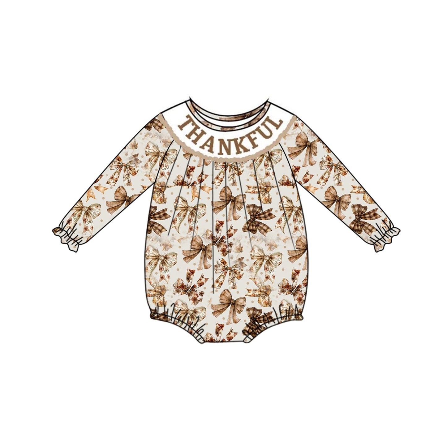 Pre-order Baby Girl Infant Thanksgiving Thankful Bows Bubble Romper