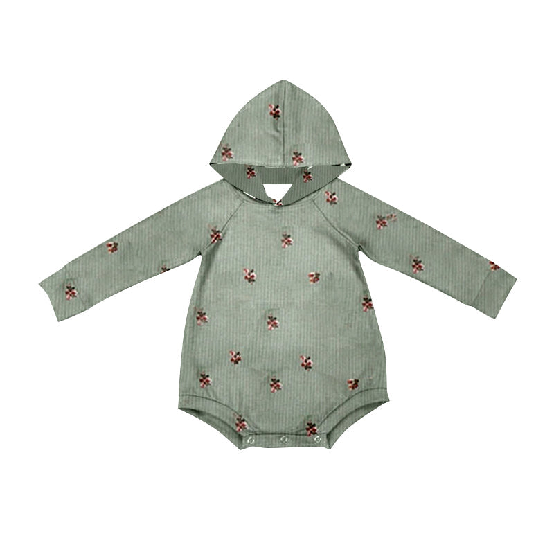 Pre-order Baby Girl Infant Floral Green Hoodie Bubble Romper