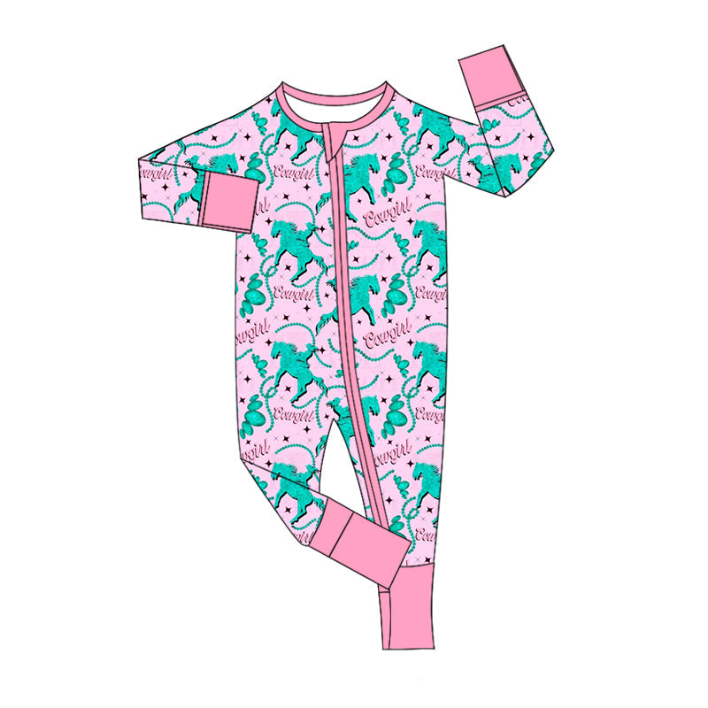 Pre-order Baby Girl Infant Western Cowgirl Pink Zipper Romper