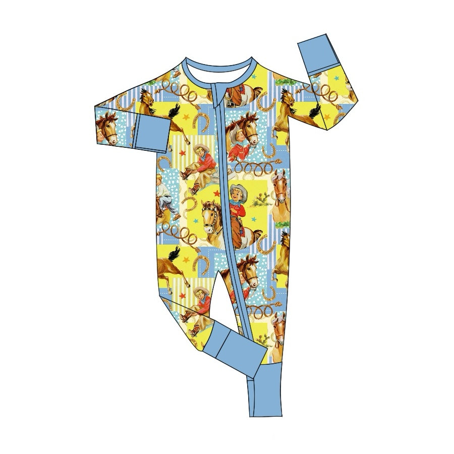 Pre-order Baby Boy Infant Western Rodeo Cowboy Zipper Romper