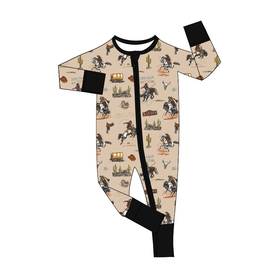 Pre-order Baby Boy Infant Western Rodeo Cactus Zipper Romper
