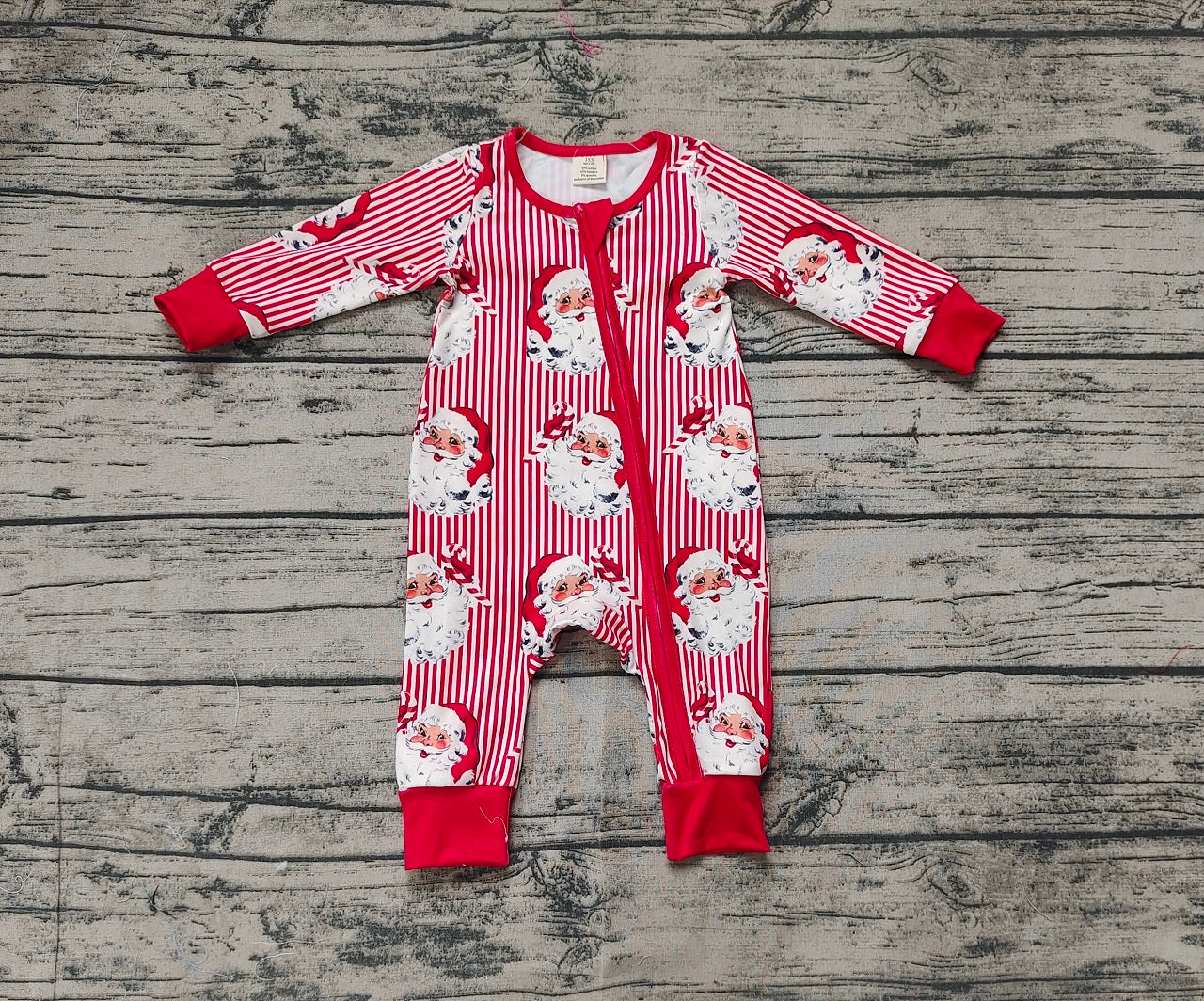 Baby Kids Infant Long Sleeves Christmas Red Stripes Santa Zipper Bamboo Romper