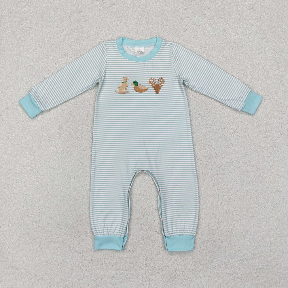 Baby Boy Long Sleeves Dogs Ducks Embroidery Sibling Hunting Romper Clothes RTS
