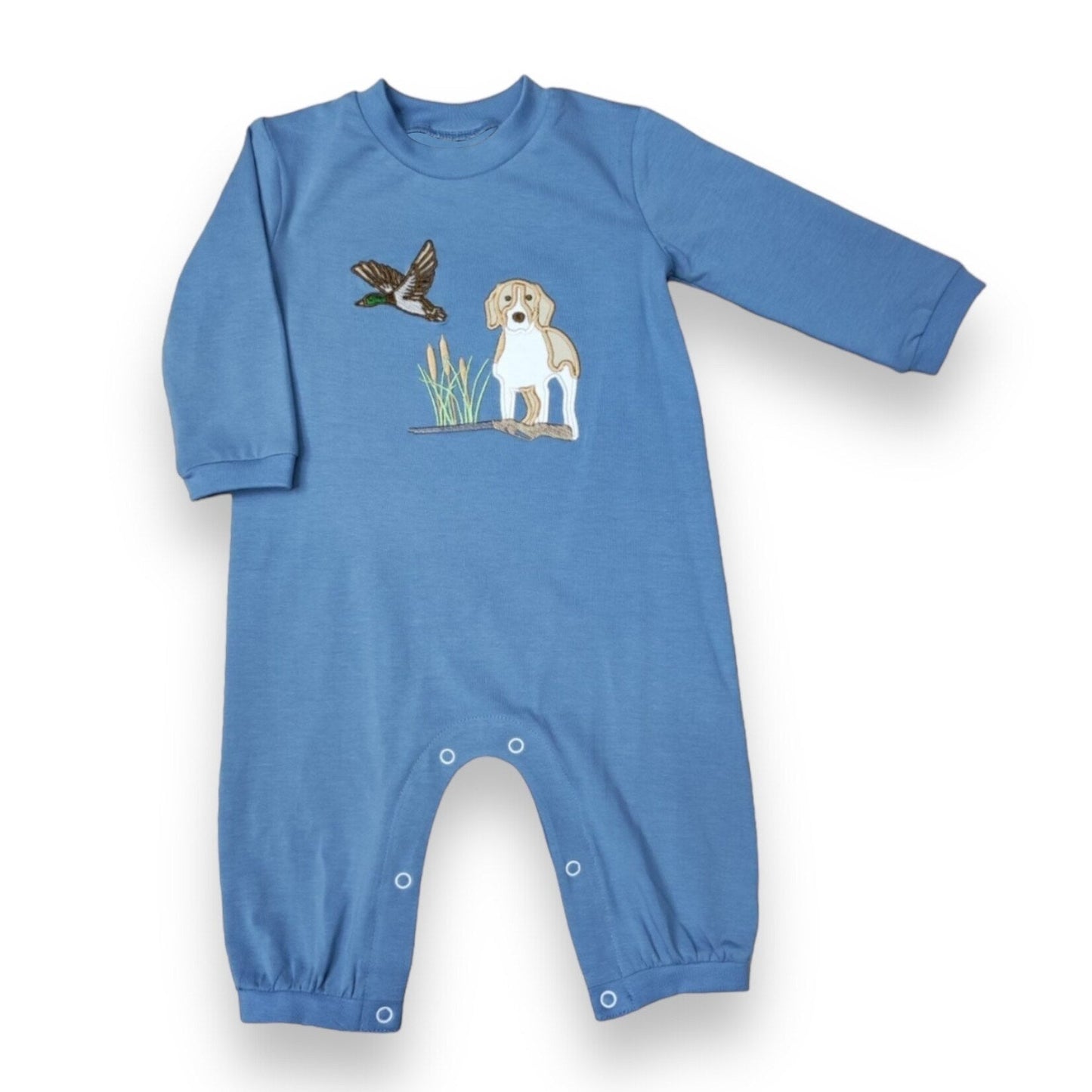 Pre-order Baby Boy Infant Long Sleeves Dog Duck Hunting Blue Romper