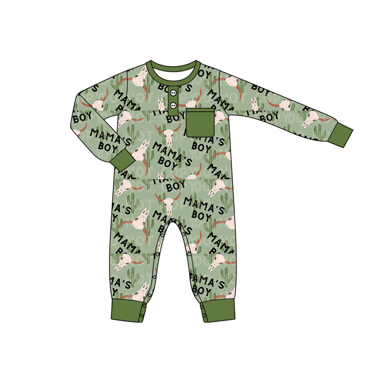 Pre-order Baby Boy Infant Western Mama's Boy Cow Cactus Green Romper