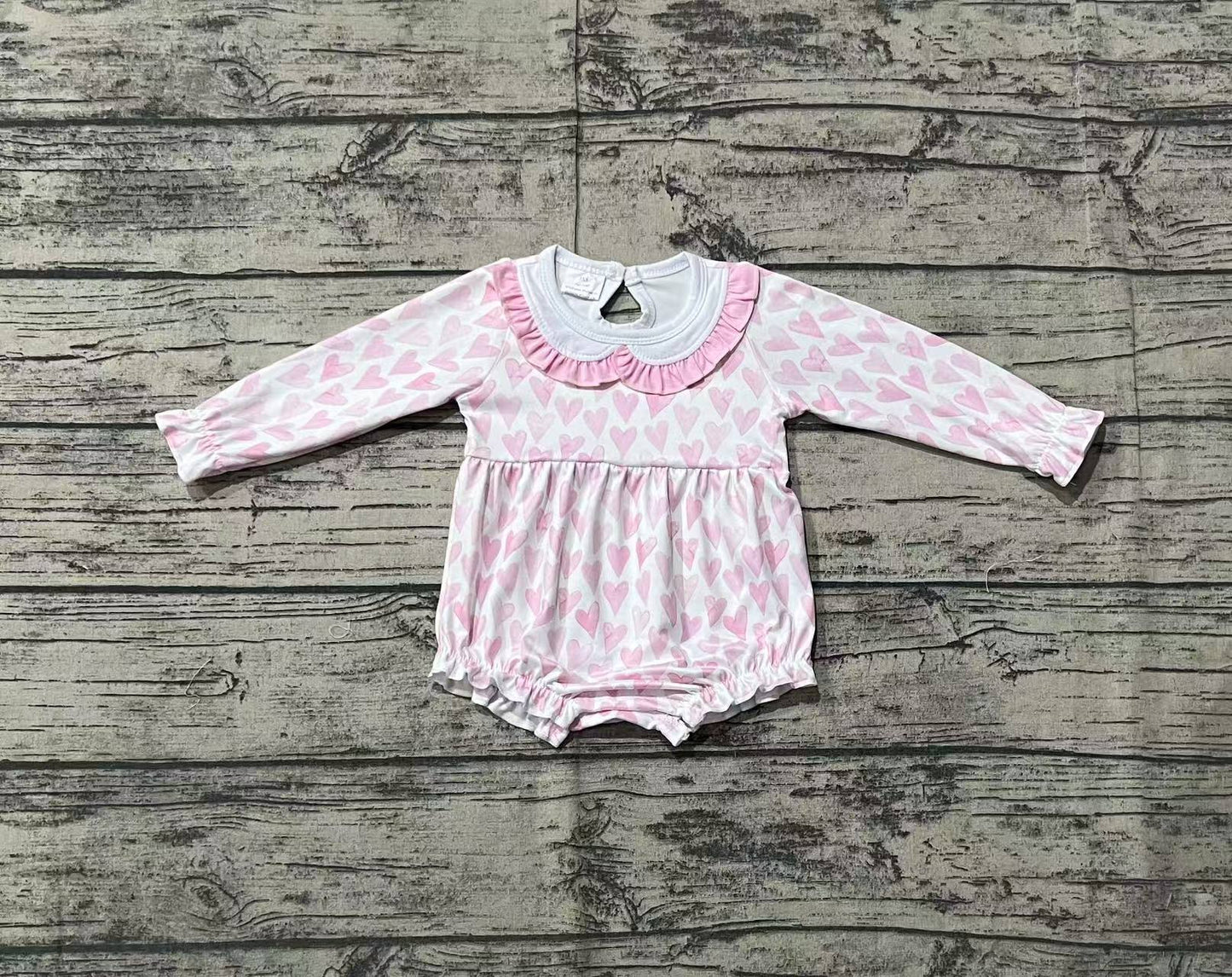 Baby Girl Infant Long Sleeves Valentines Pink Hearts Bubble Romper