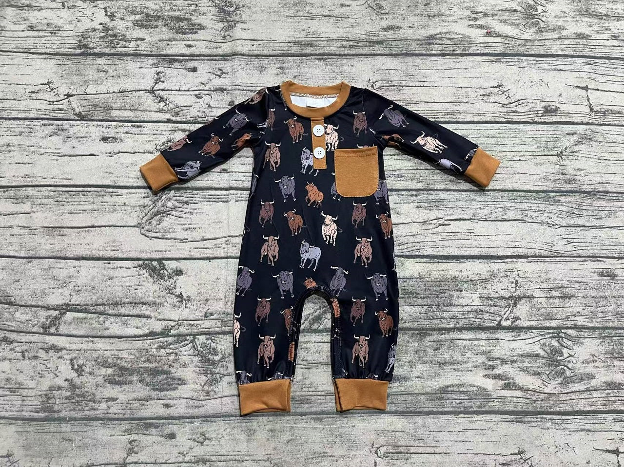 Baby Boy Infant Long Sleeves Cow Western Romper