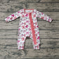 Baby Infant Girl Long Sleeves Valentines Pink Bows Zipper Bamboo Romper