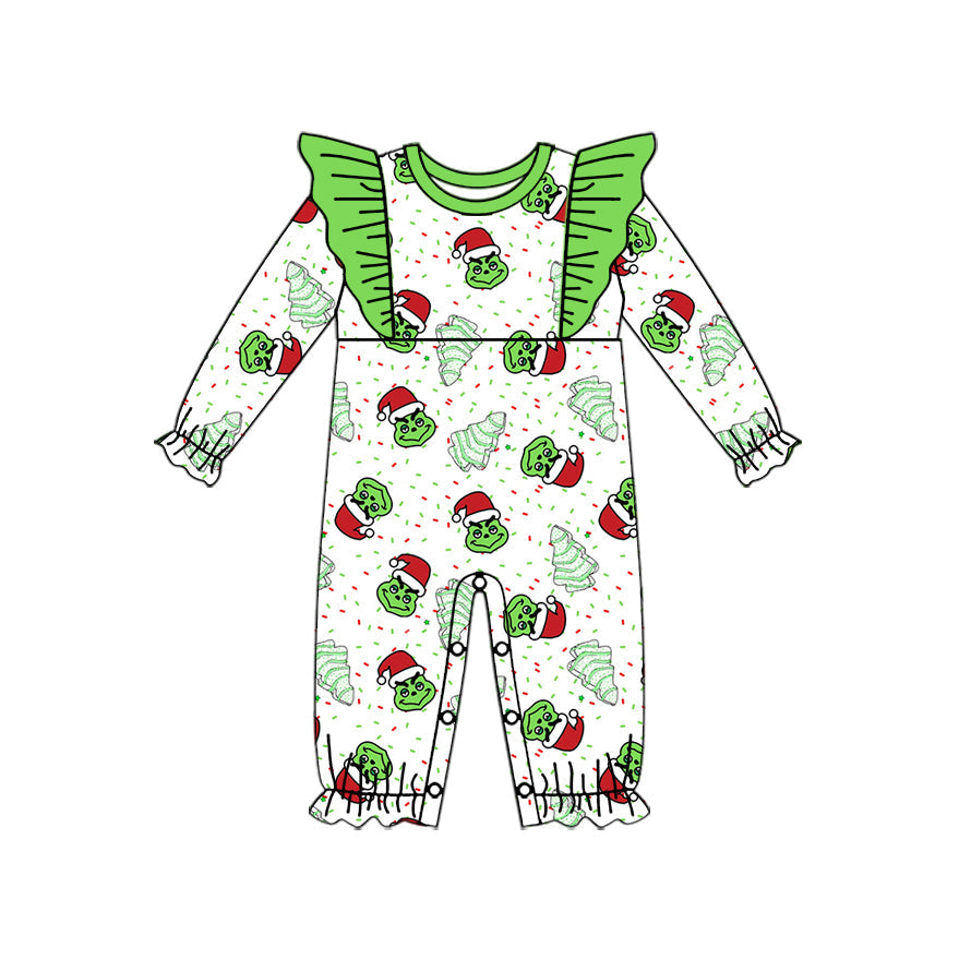 Pre-order Baby Girl Infant Long Sleeves Christmas Green Frog Romper