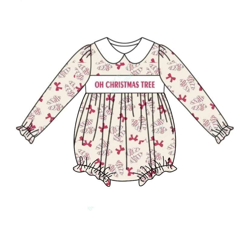 Pre-order Baby Girl Infant Christmas Tree Bows Bubble Romper