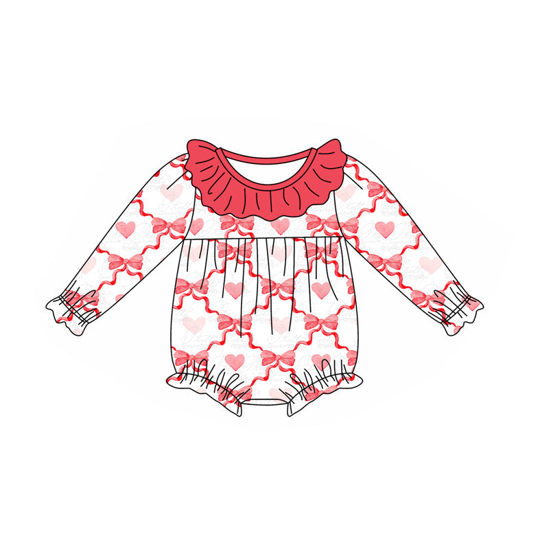 Pre-order Baby Girl Infant Valentines Hearts Bows Bubble Romper