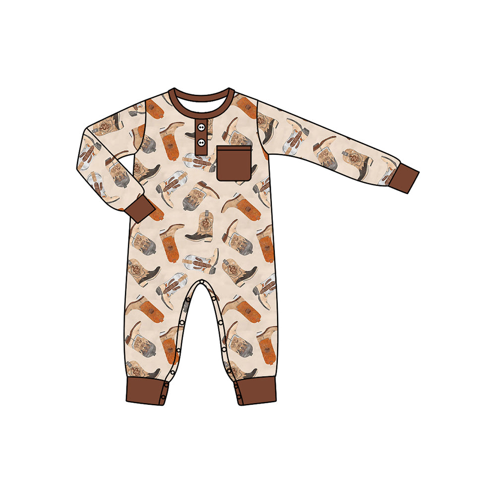 Pre-order Baby Boy Infant Brown Boots Western Romper