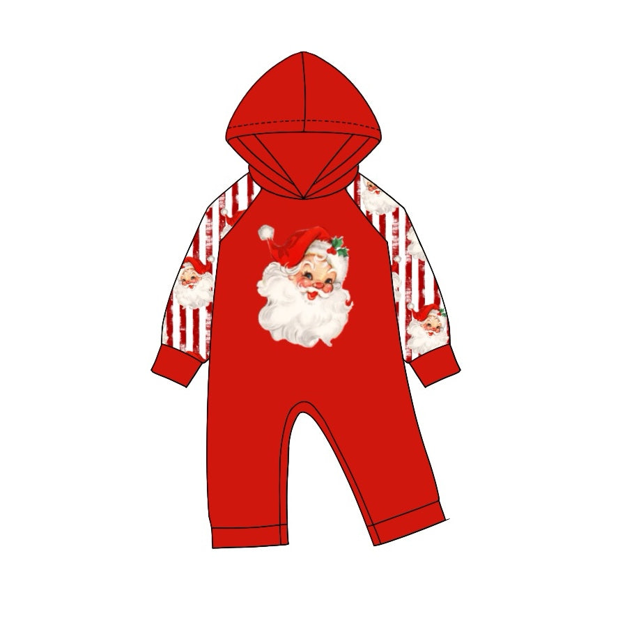 Pre-order Baby Boy Infant Christmas Santa Hoodie Red Buttons Romper
