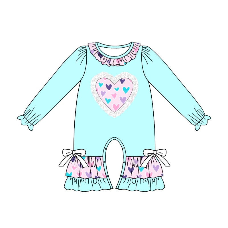 Pre-order Baby Girl Infant Long Sleeves Hearts Ruffle Romper