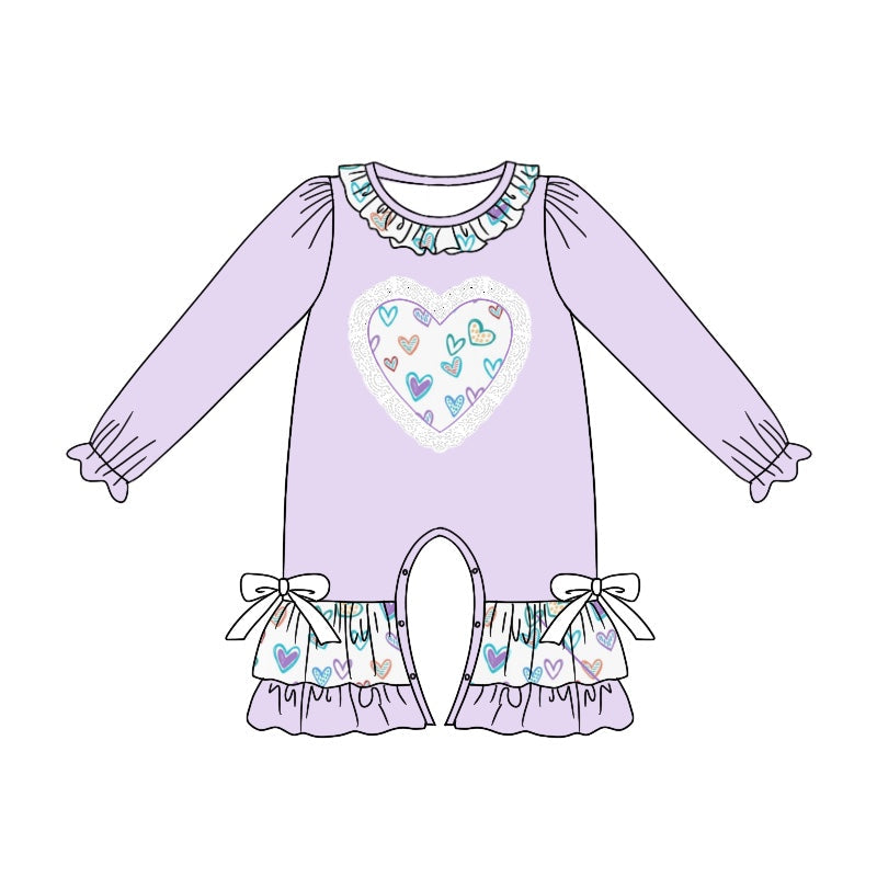 Pre-order Baby Girl Infant Purple Long Sleeves Hearts Romper