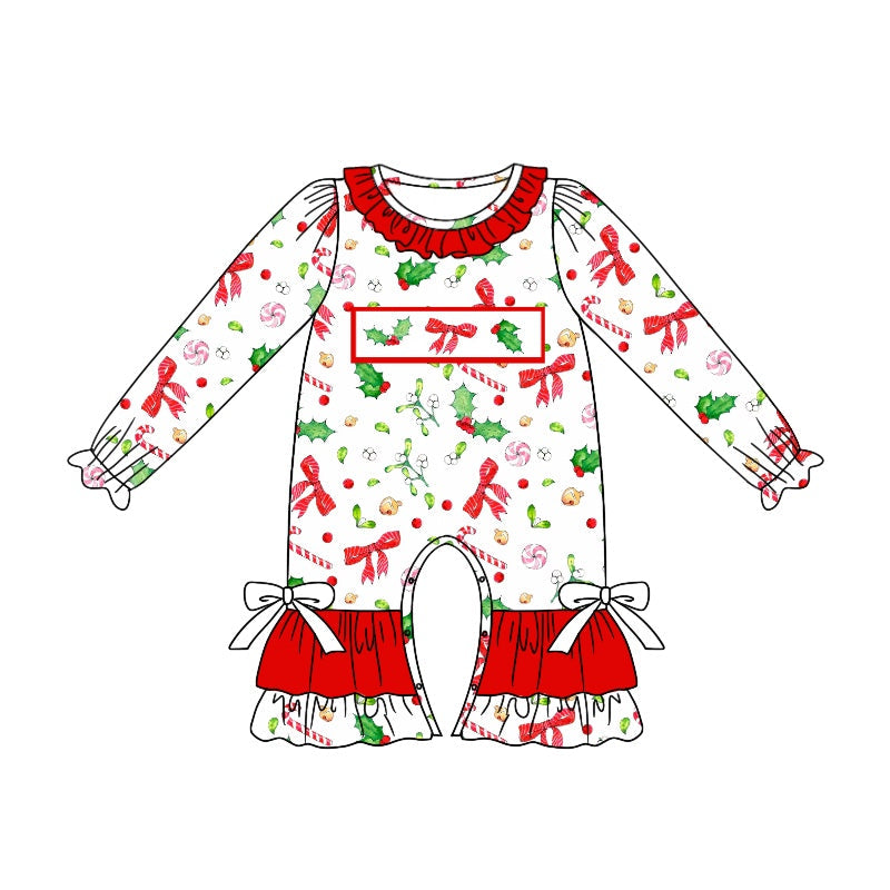 Pre-order Baby Girl Infant Long Sleeves Christmas Bows Bubble Romper